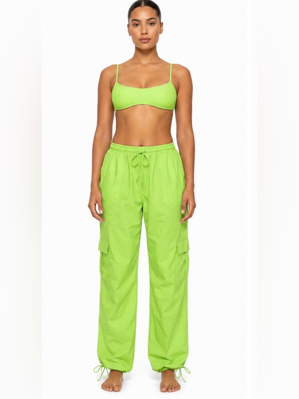 NWT SKIMS Neon Green Cargo Cover Up Pants 4X Rare Y2K Beach Swim Cotton Sold Out